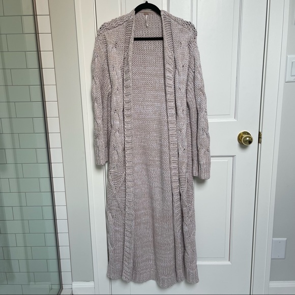Free People chunky knit long cardi, size XS, warm gray/taupe colour - Picture 2 of 6